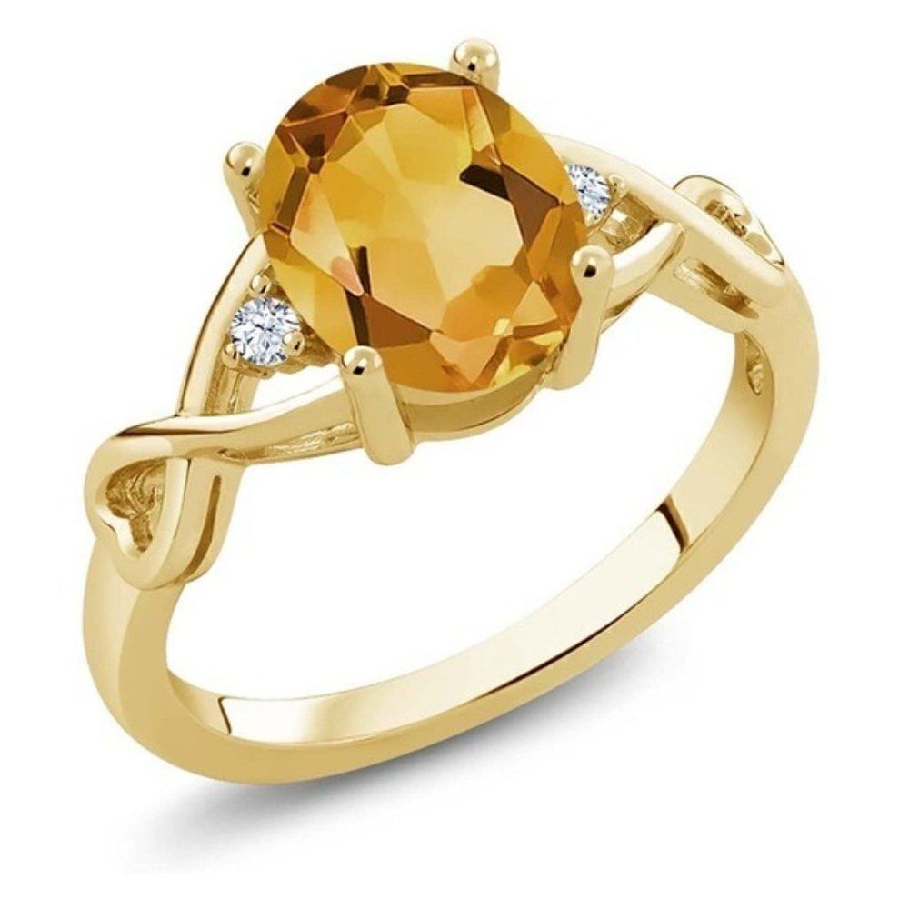18K Yellow Gold and 925 Sterling Silver with Yellow Citrine and White Topaz Ring